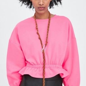 Zara | Tops | Hot Pink Zara Peplum Sweatshirt | Poshmark
